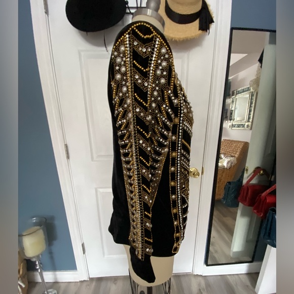 BALMAIN For H&M Embroidered Gold Top Limited Edition Size 8 - Picture 5 of 12